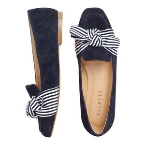 Talbots Stella Knot Navy Blue Suede Striped Bow Flats - 6.5